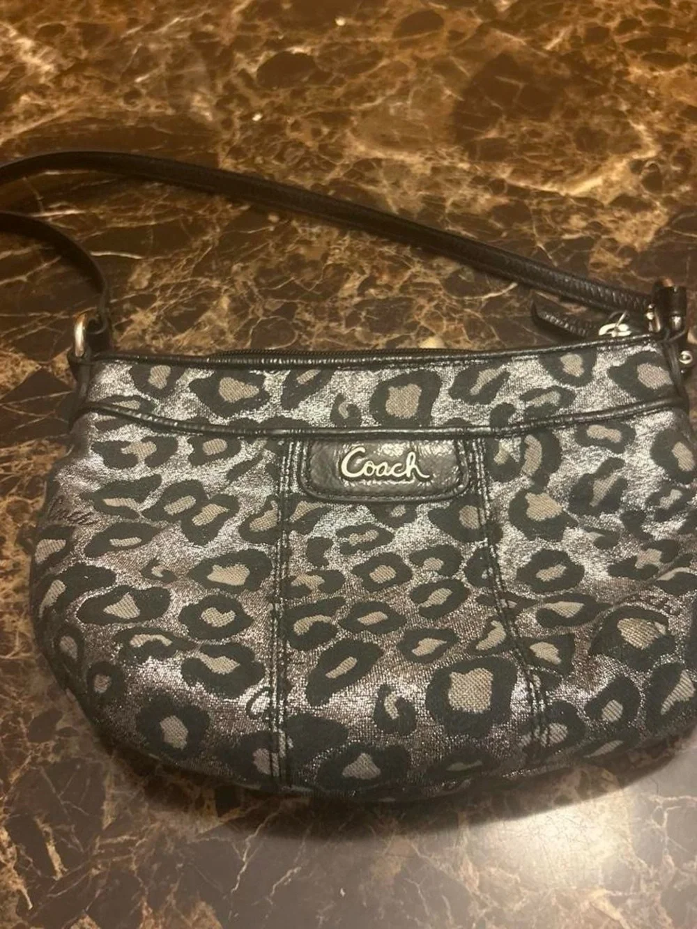 Coach Metallic Leopard Crossbody Bag - Silver & Black